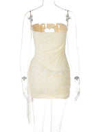 Woman Clothing Rhinestones Loving Heart Cut Out Party Dress Chic Strapless Off Shoulder Bandage Short Evening Gowns Club Dress