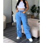 Denim Straight Jeans Wide Leg Women High Waist Loose Pants Y2K Trousers Hip-hop Streetwear Waist Colorblocked Design Loose Jeans
