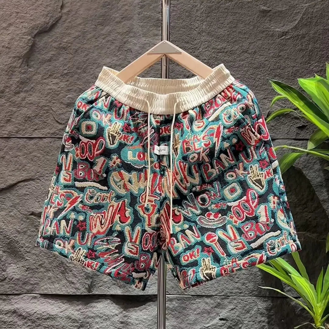 Summer floral shorts men's trendy casual five quarter pants 2025 new loose trendy sports beach pants