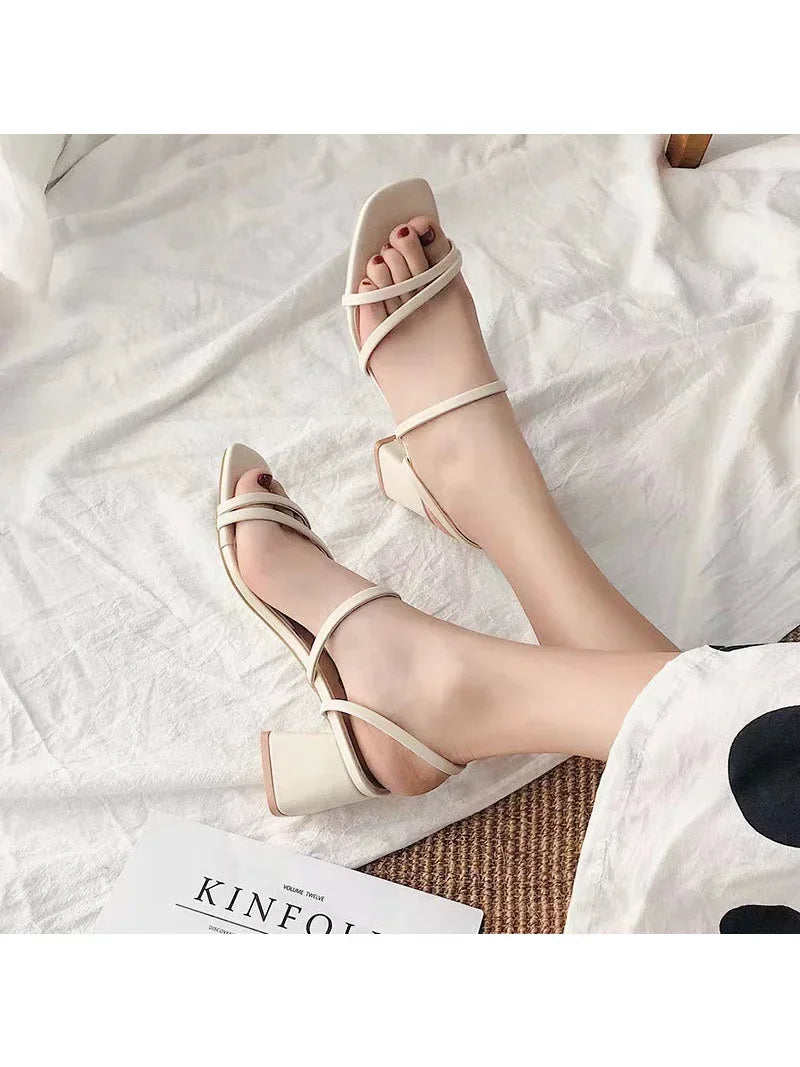 New Fashion Summer Female Sandals Sexy Ladies High Heels Square Open Toe Shoes Women Sandals for Women Size 35-42