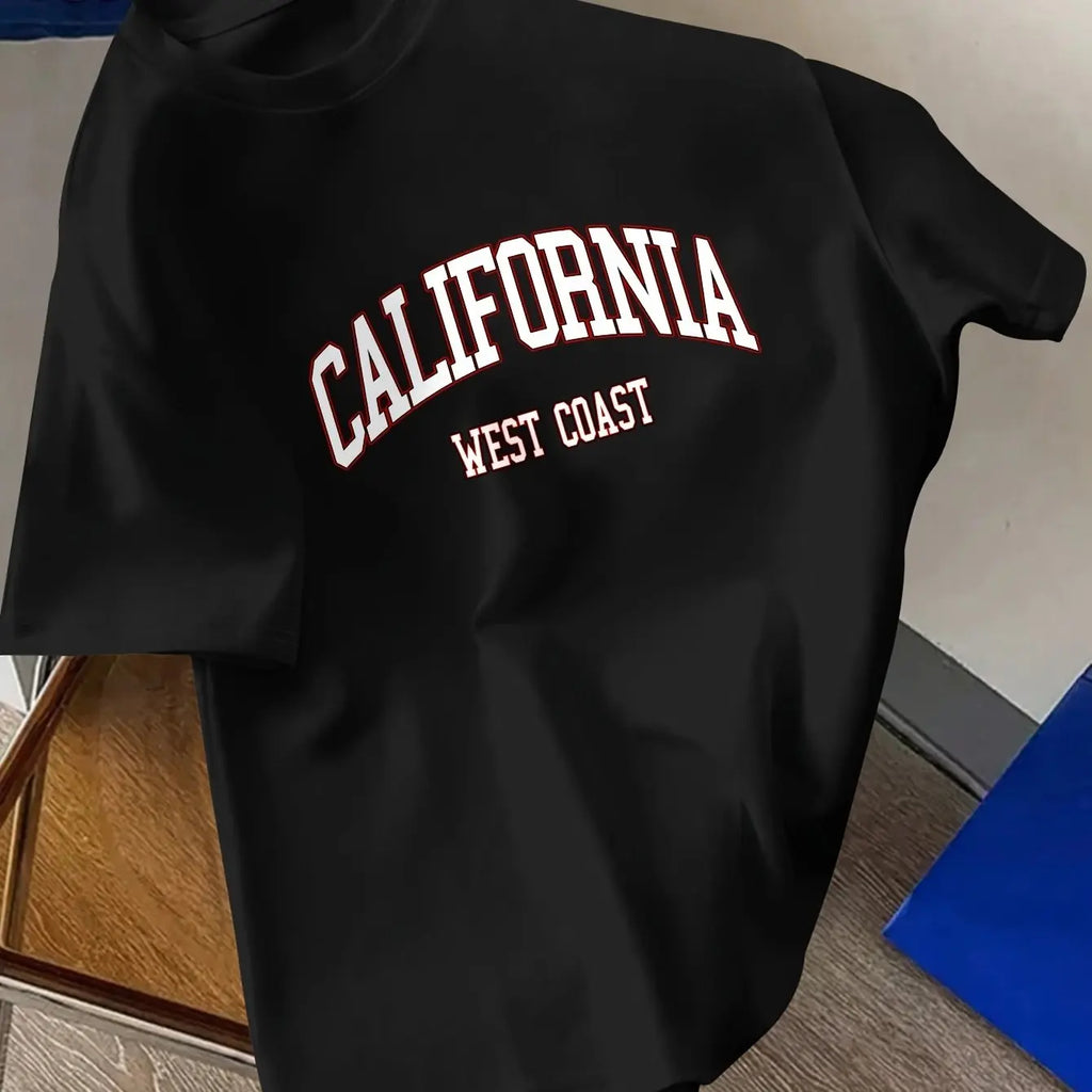 Men's Summer 100% Cotton Fashion California Letter Printed Loose Large Casual Comfortable Round Neck Short Sleeve T-shirt Top