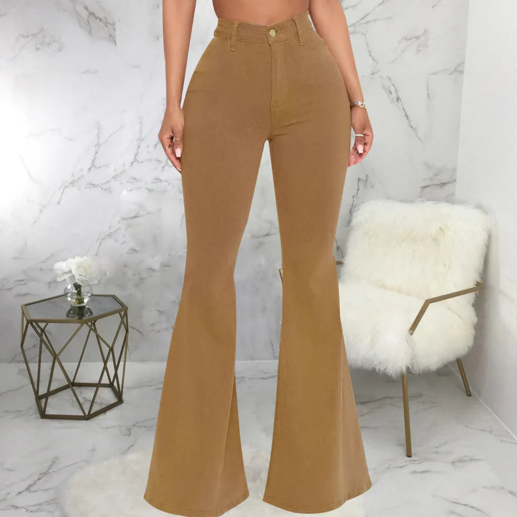 Women Jeans Flare Pants Sexy Denim Long Pant Hip Wrap Casual Solid Elegant Splice Regular Slim Fit High Waist Trousers Summer