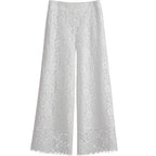 Lace Wide Leg Pants for Women 2025 New Bottoms Loose Straight Trousers High Waist Solid Color Temperament Summer Pantalon Femme
