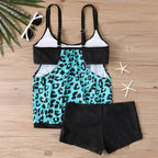 Women's Sexy Slim fit printed suspenders slit boxer shorts bikini plus size swimsuit two piece comfortable pretty swimwear swims