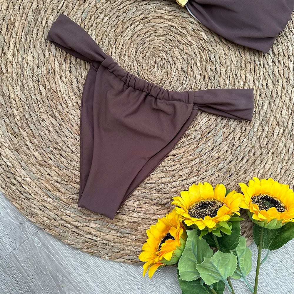 Bandeau Bikini Push Up Women Swimsuits 2025 Sexy Female Swimwear Brazilian Bikini Set Thong Biquini Swim Suits Solid Beachwear