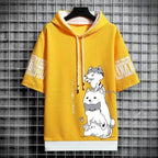 Summer T shirt Men's Hoodies Men Clothing Casual Harajuku Streetwear Print Hooded Top Short Sleeve Sweatshirts Men