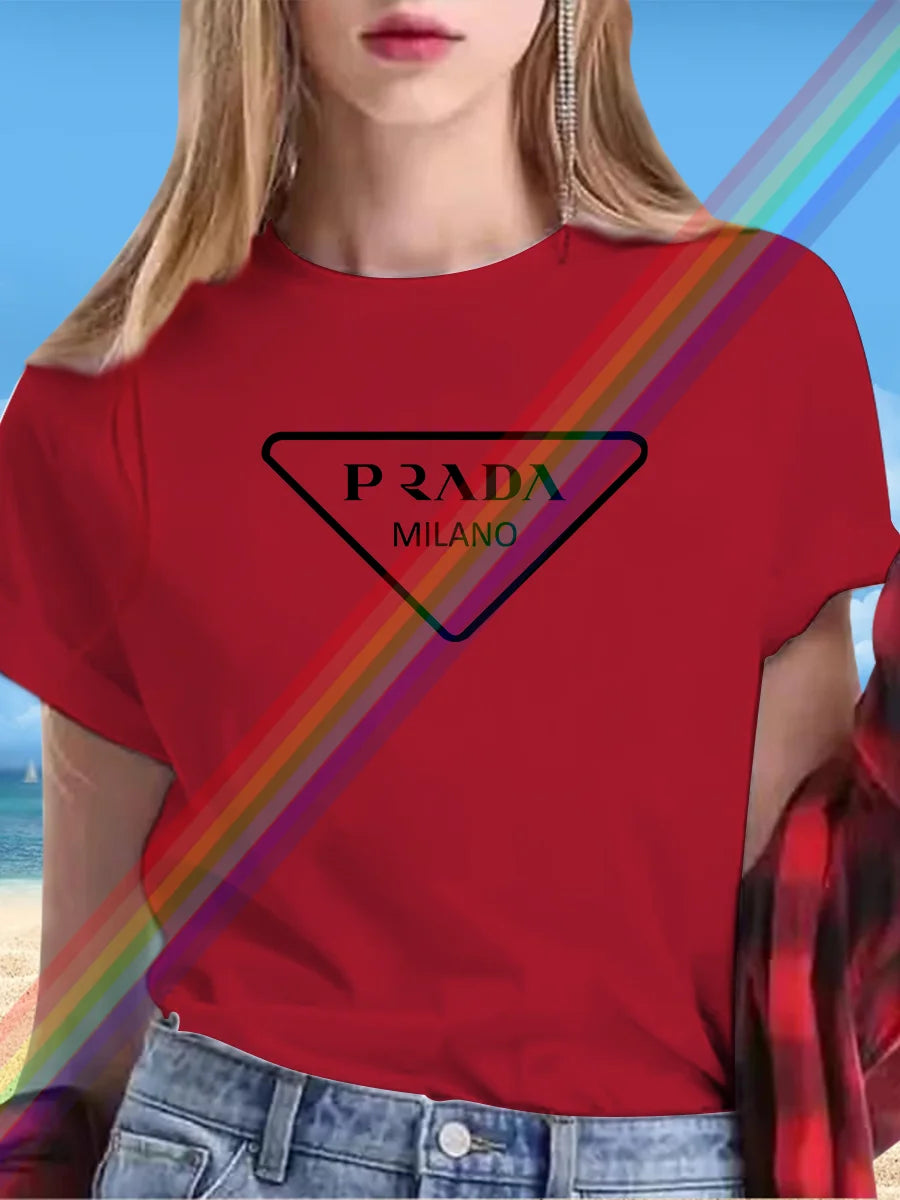 Summer women's letter P women's printed short-sleeved T-shirt round neck short-sleeved women's fashion street printed clothing