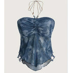 European And American Tie Dye Strapless Bandeau Tube Tops Women Sexy Slim Fit Crop Tops Halter Vest Summer Party Clubwear