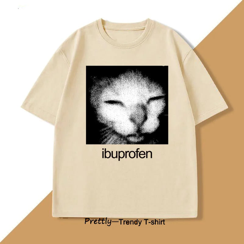 Ibuprofen Cat Meme T-shirt Men Causal Funny Cat Graphic T Shirts Fashion O Neck Mens Clothes Unisex Streetwear T-shirts