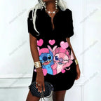 Lilo & Stitch Disney Chic and Elegant Woman Dress Sexy Fashion Y2k 2023 Summer Polo Shirts V Neck New Album Dresses Women Party