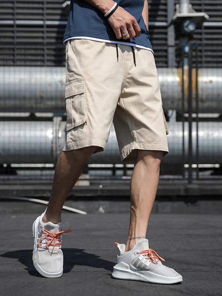 Summer Men's Cargo Shorts Cotton Loose Fit Big Size String Banding Men Short Pants Streetwear Casual Work Bermuda Shorts