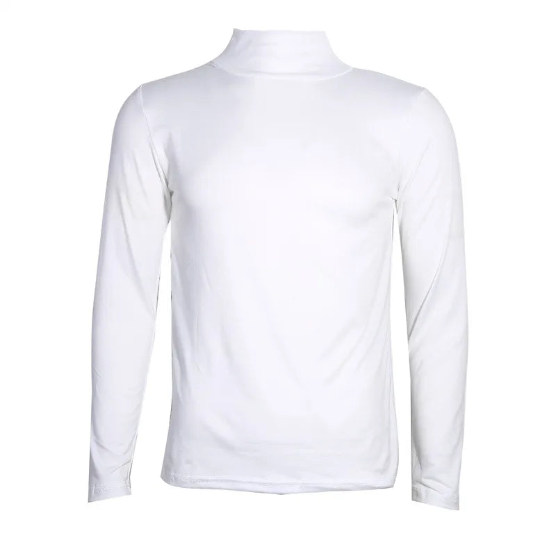 Fashion Men's Casual Slim Fit Basic Turtleneck High Collar Pullover Male Autumn Spring Thin Tops Basic Bottoming Plain T-shirt