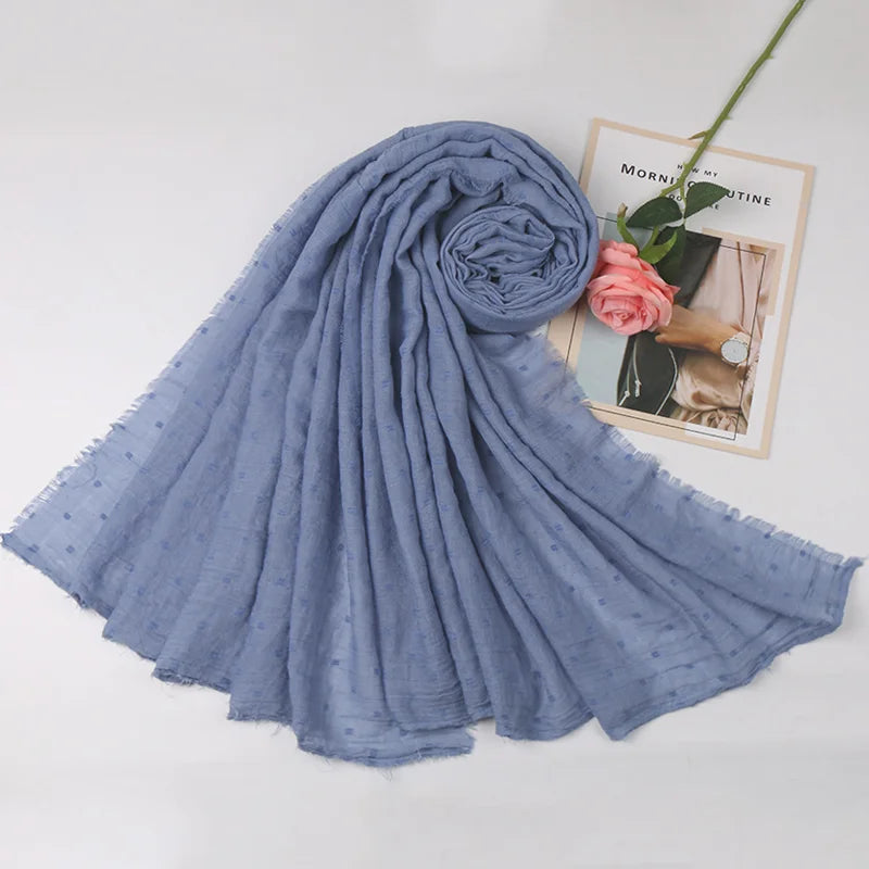 Dot Pom Pom Cotton Hijab Scarves Women Muslim Shawls Big Size Headscarf Wraps Solid Headbands Turbans Bandana Foulard Bufandas