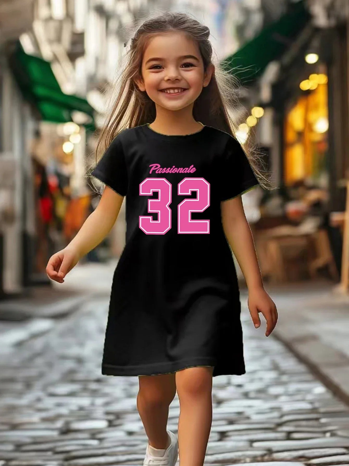 Girls' printed pattern dress, solid color versatile, lightweight matching, suitable for outdoor, home, travel, birthday gifts