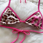 Foamlina American Pure Desire Hottie Strap Leopard Print Bikini Uniform Three-piece Suit Women's Summer Tube Top + Shorts