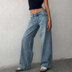 Maemukilabe Women Y2K Low Rise Baggy Jeans Retro Aesthetic Loose Fit Boyfriend Straight Wide Leg Jeans Trendy Stretch Denim Pant