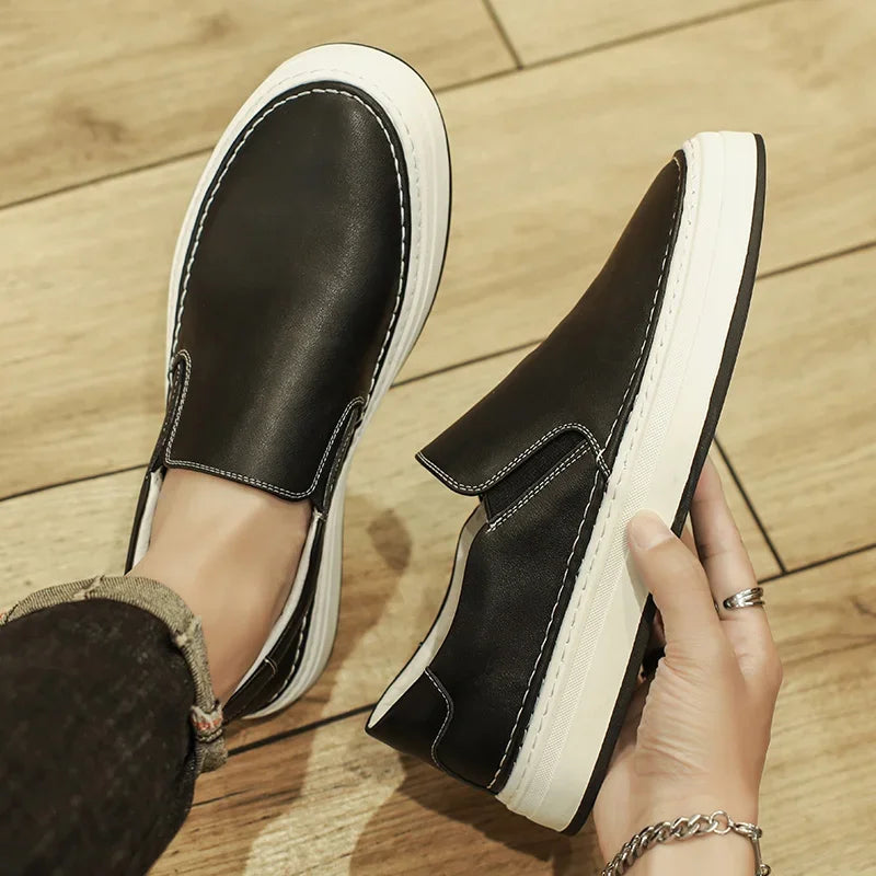 High Quality Brand Men's Genuine Leather Shoes Soft Soles Comfortable Loafers Non Slip Outdoor Men's Flat Shoes Free Delivery