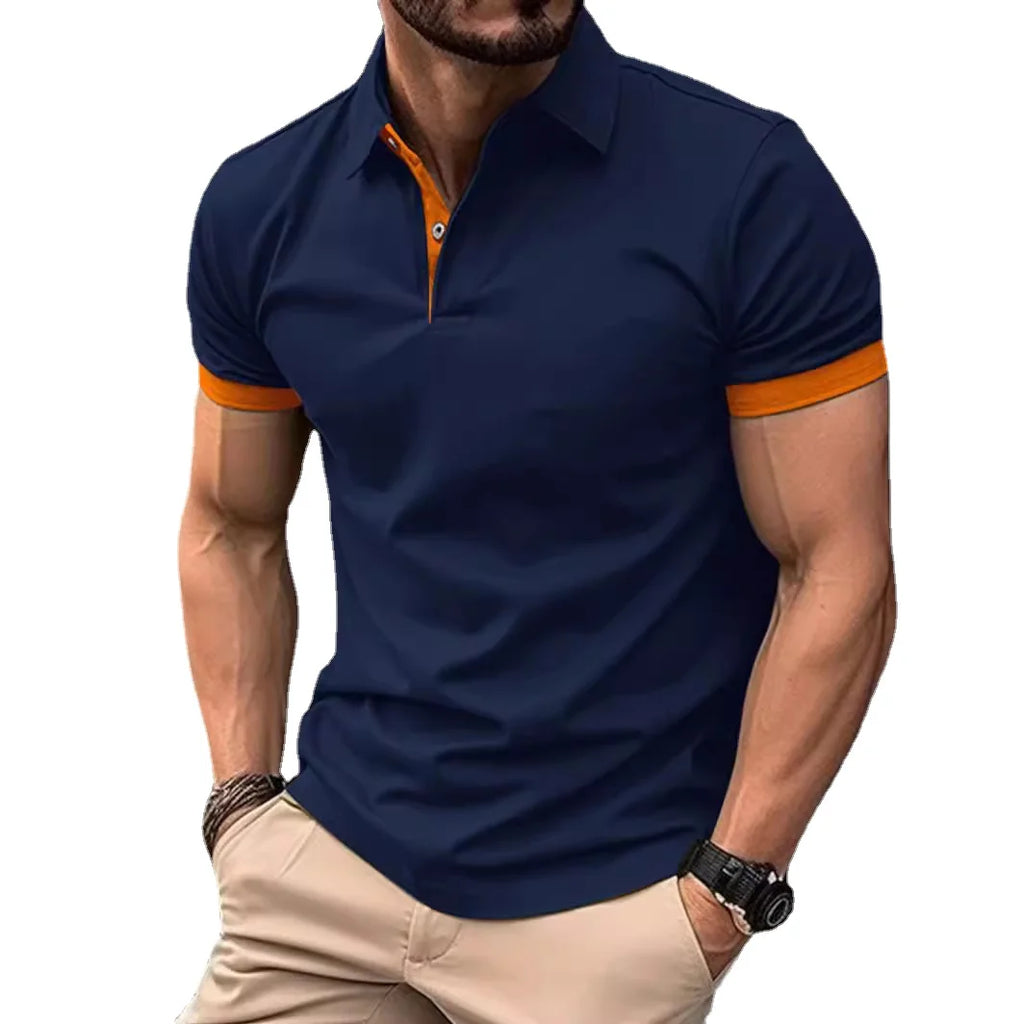Summer Men Polo Shirts Men Short Sleeve Shirt Contrast Color Lightweight Streetwear Casual  Lapel Collar Tops