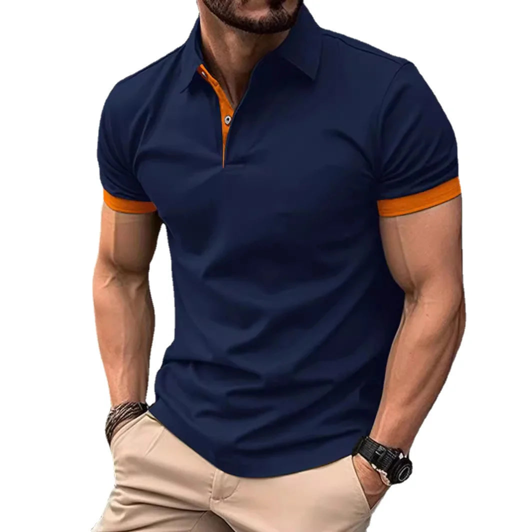 Summer Men Polo Shirts Men Short Sleeve Shirt Contrast Color Lightweight Streetwear Casual  Lapel Collar Tops