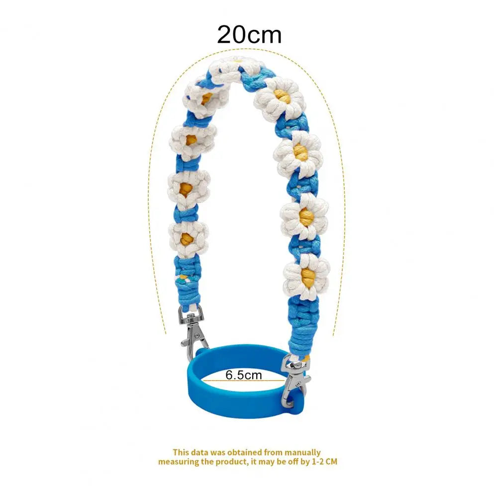 Water Bottle Handle Strap Handmade Flower 16-40oz Tumbler Silicone Safety Ring Cotton Rope Flower Durable Water Bottle Strap