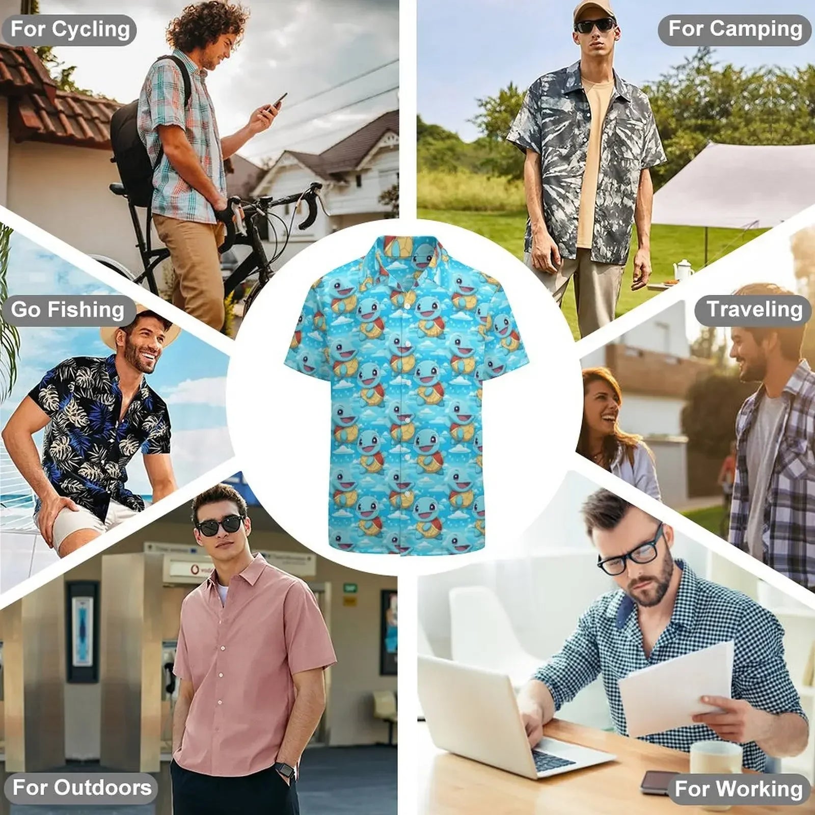 Summer Men's Shirt Cute Animal Print Short Sleeve Shirt Open button Lapel Men's Top Comfortable Casual Men's Shirts