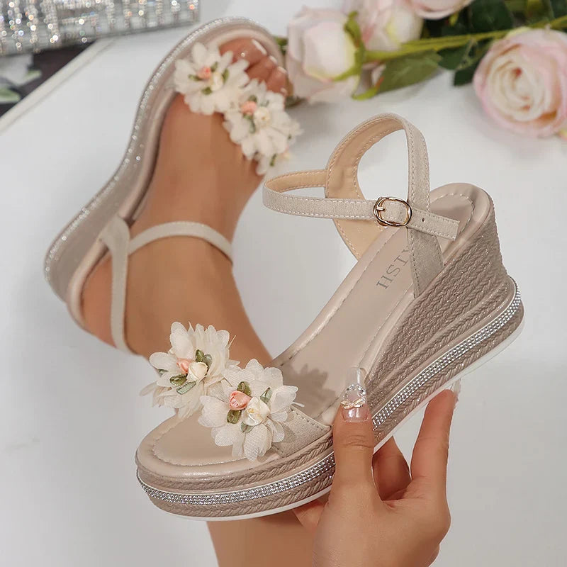 Lace Flower Wedge Heel Sandals for Women Summer Fashion Chunky Platform Sandalias Mujer Thick Bottom Non Slip Beach Shoes Woman