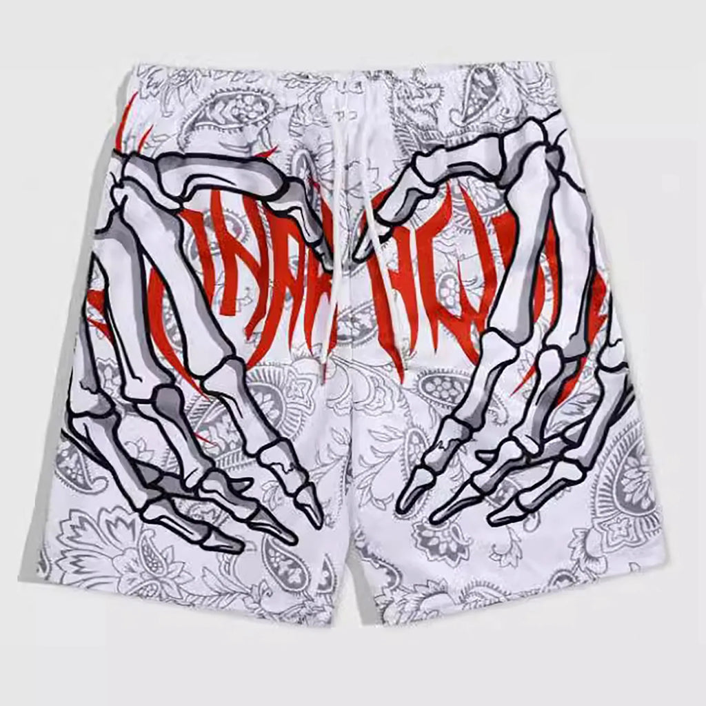 Elastic Waist Jogging Shorts Swim Trunks Board Shorts Summer Beach Shorts With Hand Print Y2k Shorts For Men Ropa Hombre