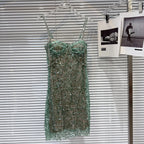 DEAT Heavy Industry Diamond Chain Pearl Suspender Dresses Women For Women 2024 Summer New Party Strap Dress Female 29L7707