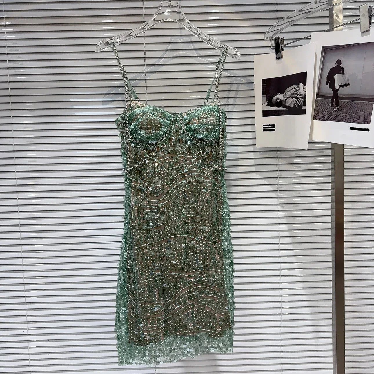 DEAT Heavy Industry Diamond Chain Pearl Suspender Dresses Women For Women 2024 Summer New Party Strap Dress Female 29L7707