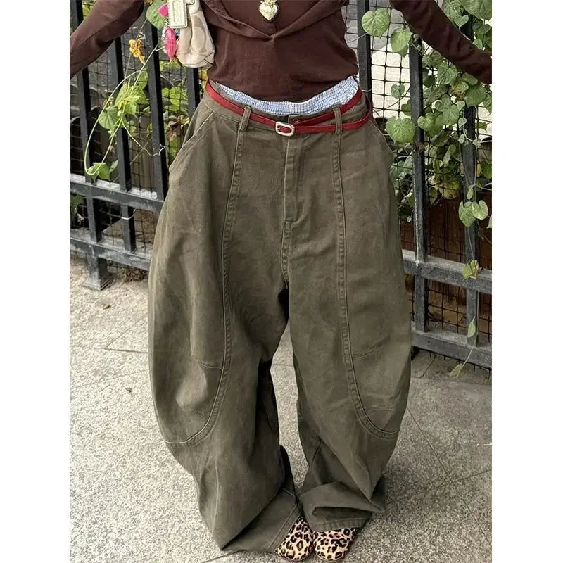 Y2K Women Streetwear Vintage Cargo Harajuku Parachute Jeans Wide Leg Gyaru American Retro Denim Pants 2000s Trousers Clothes