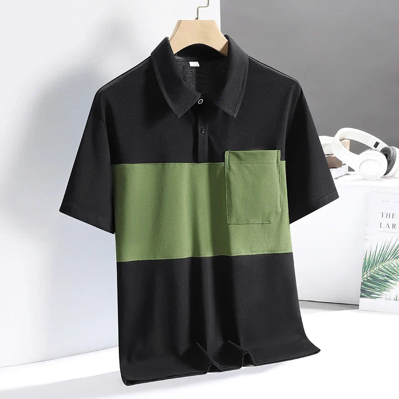 New Summer Polo Shirt Men's Contrast Color T-shirt Ice Silk Quick-drying Thin Lapel Half-sleeved Casual Wear Men Clothing Golf