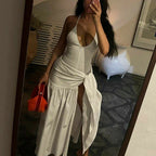 Women Sexy Cut Out Dress Sets Halter Deep V Neck Bodysuit and Tie Maxi Long Skirt Set 2025 Summer Two 2 Piece Vacation Outfits