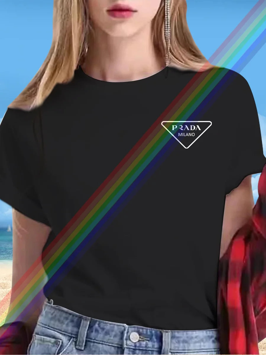 Summer women's letter P women's printed short-sleeved T-shirt round neck short-sleeved women's fashion street printed clothing