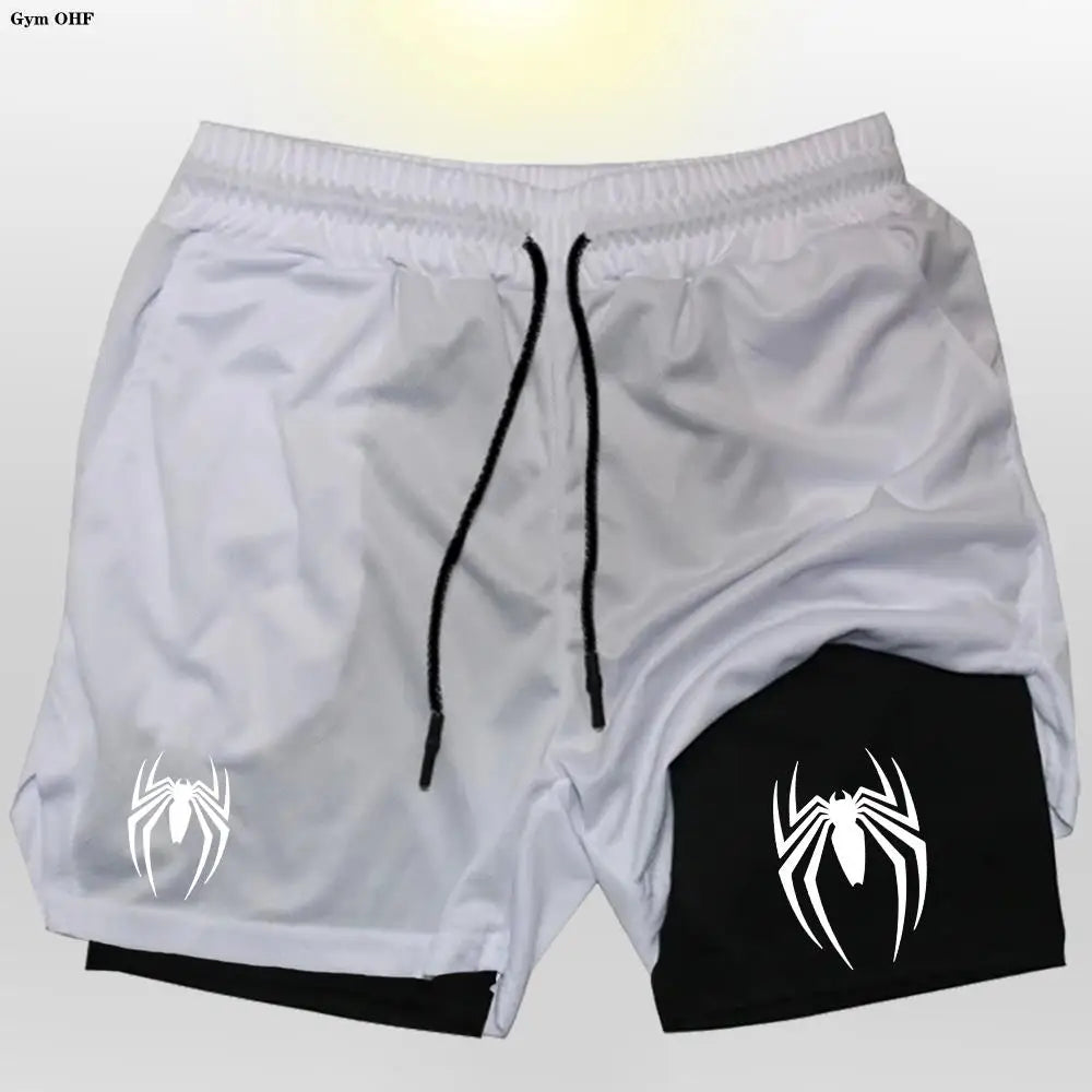 Men's sports shorts, spider print compression shorts, informal, training, running, 2-in-1, Y2K order shipped directly