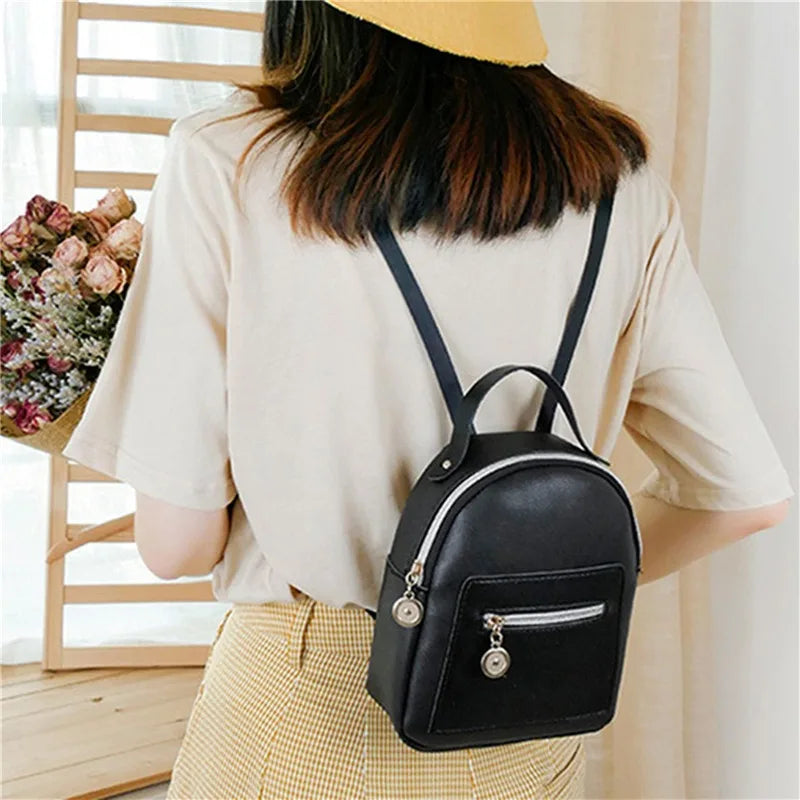 Female Backpack PU Small Teenage Girls Fashion Leisure Zipper Shoulder Bag Knapsack High-capacity Women Mini School Backpack