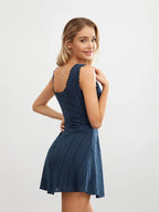 Women Summer White Short Dress Sleeveless Square Neck Lace Trim A-line Tank Dress Bohemian Casual Chic Dresses