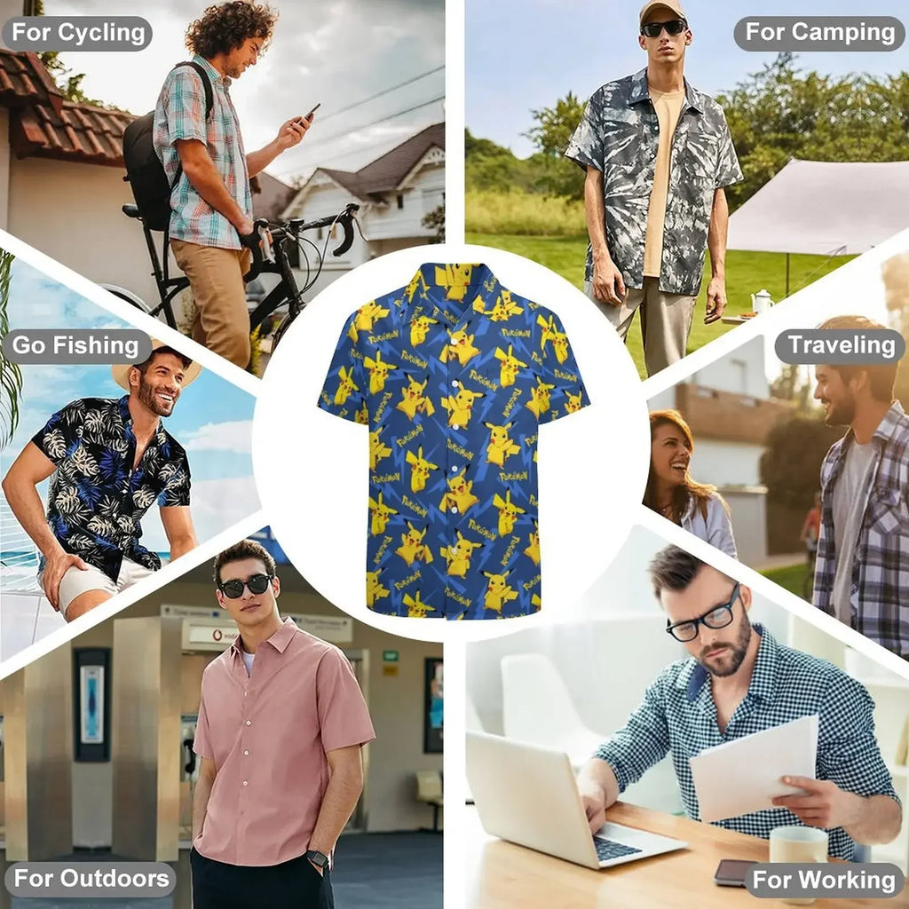 Summer Men's Shirt Cute Animal Print Short Sleeve Shirt Open button Lapel Men's Top Comfortable Casual Men's Shirts
