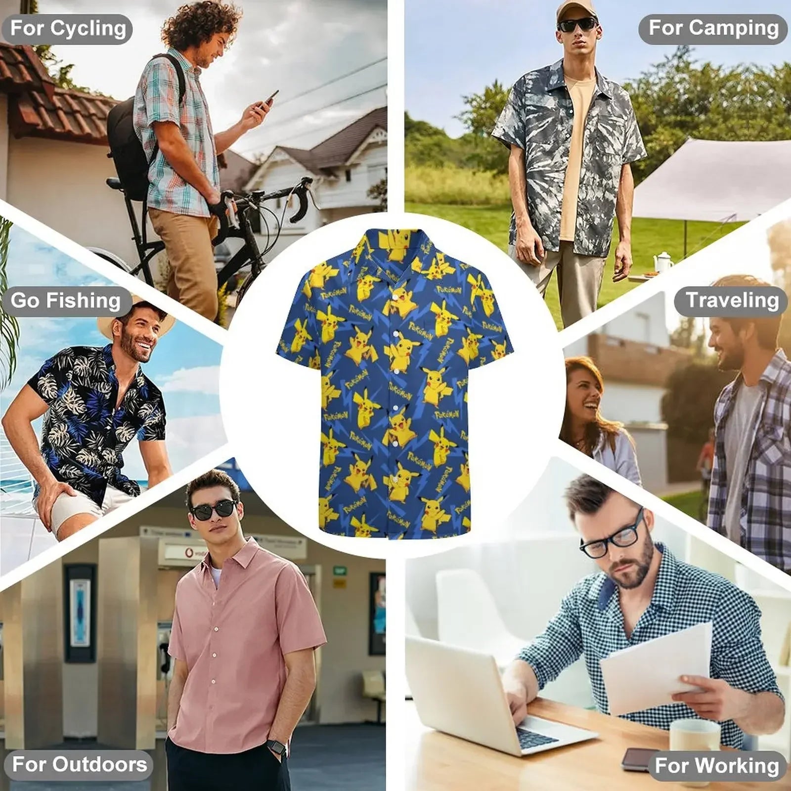 Summer Men's Shirt Cute Animal Print Short Sleeve Shirt Open button Lapel Men's Top Comfortable Casual Men's Shirts