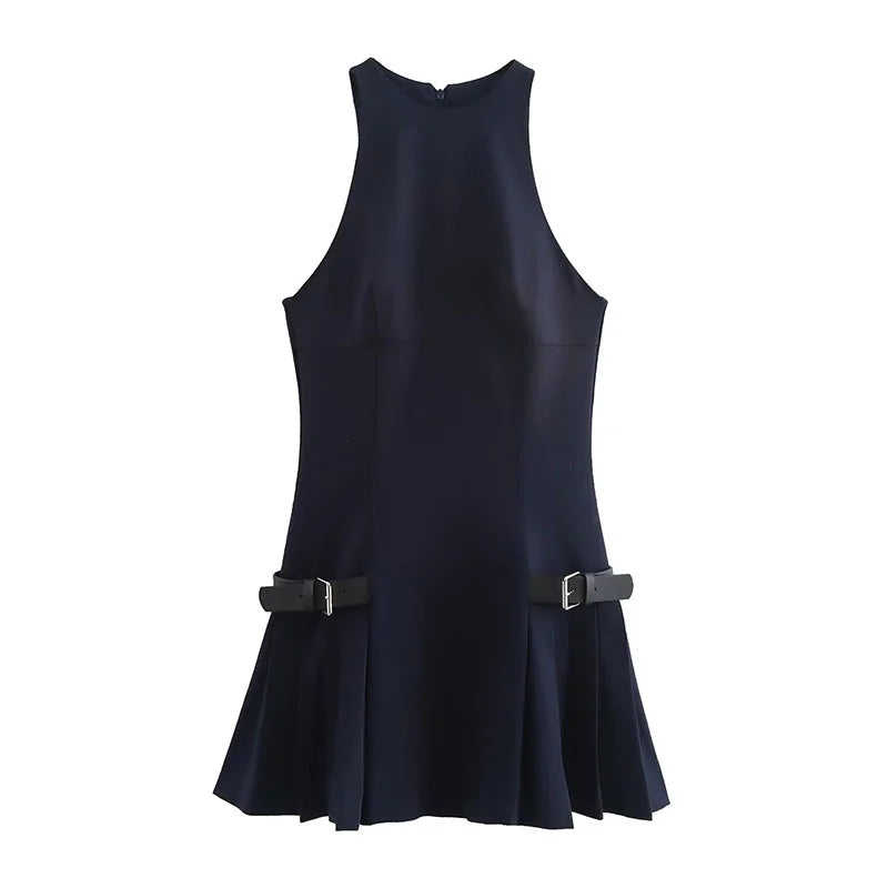 Fashion Y2K Pleated Mini Dress For Women 2025 New Elegant Sleeveless O-neck Chic Evening Short Dress Female Club Party Vestidos