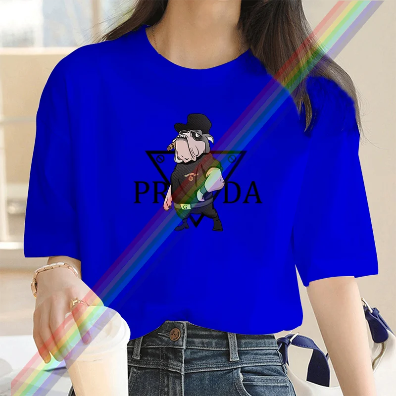 Women's luxury brand Fashion cartoon dog print women's T-shirt 2025 summer street fashion women's T-shirt Top women's T-shirt