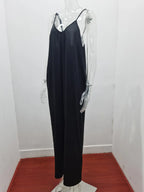 European and American Suspender  Women's 2023 Summer New Foreign Trade Tolid Color Pocket Casual Jumpsuit