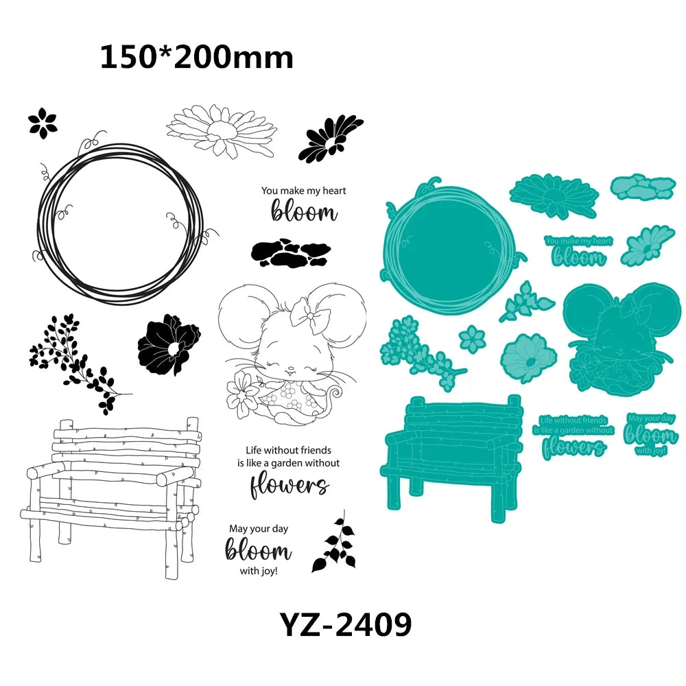 Daily Grind Autumn Bears Occasion Flowers Sunshine 2024 Newest Cutting Dies Clear Stamp Stencil for Scrapbooking Paper Making