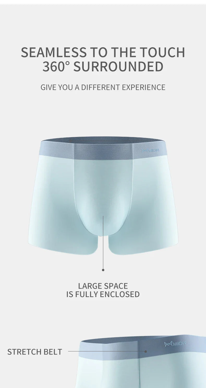 MIIOW 3Pcs Ice Silk Man Underwear Boxer Metal Fiber Antistatic Men Underpants Seamless Cut Hem Men's Panties Boxers Shorts Trunk