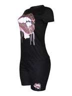 Wmstar Plus Size Two Piece Outfits for Women Tracksuit Shorts Sets  Lip Print Top Casual New In Matching Wholesale Dropshipping