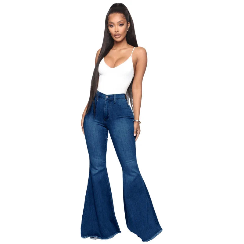 Women Jeans Flare Pants Sexy Denim Long Pant Hip Wrap Casual Solid Elegant Splice Regular Slim Fit High Waist Trousers Summer