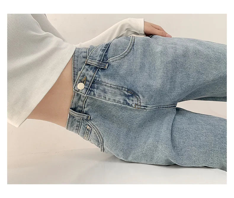 High-waisted Women's Vintage Jeans Loose-fit Straight-leg Slimming Draped Denim Trousers