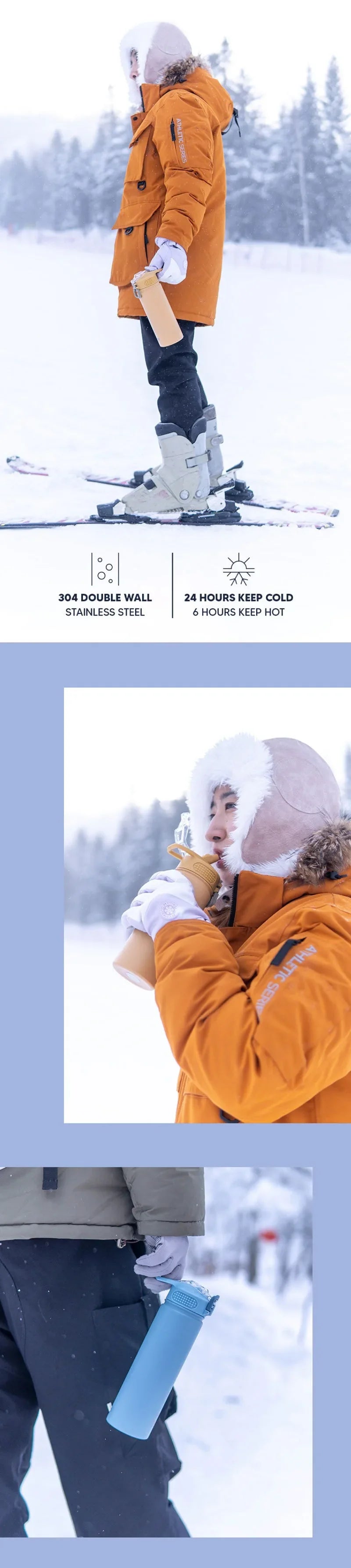 Tyeso 600ML/750ML Stainless Steel Thermos Bottles Car Insulated Cups with Straw Keeps Cold and Heat Portable Sport Thermal Mugs