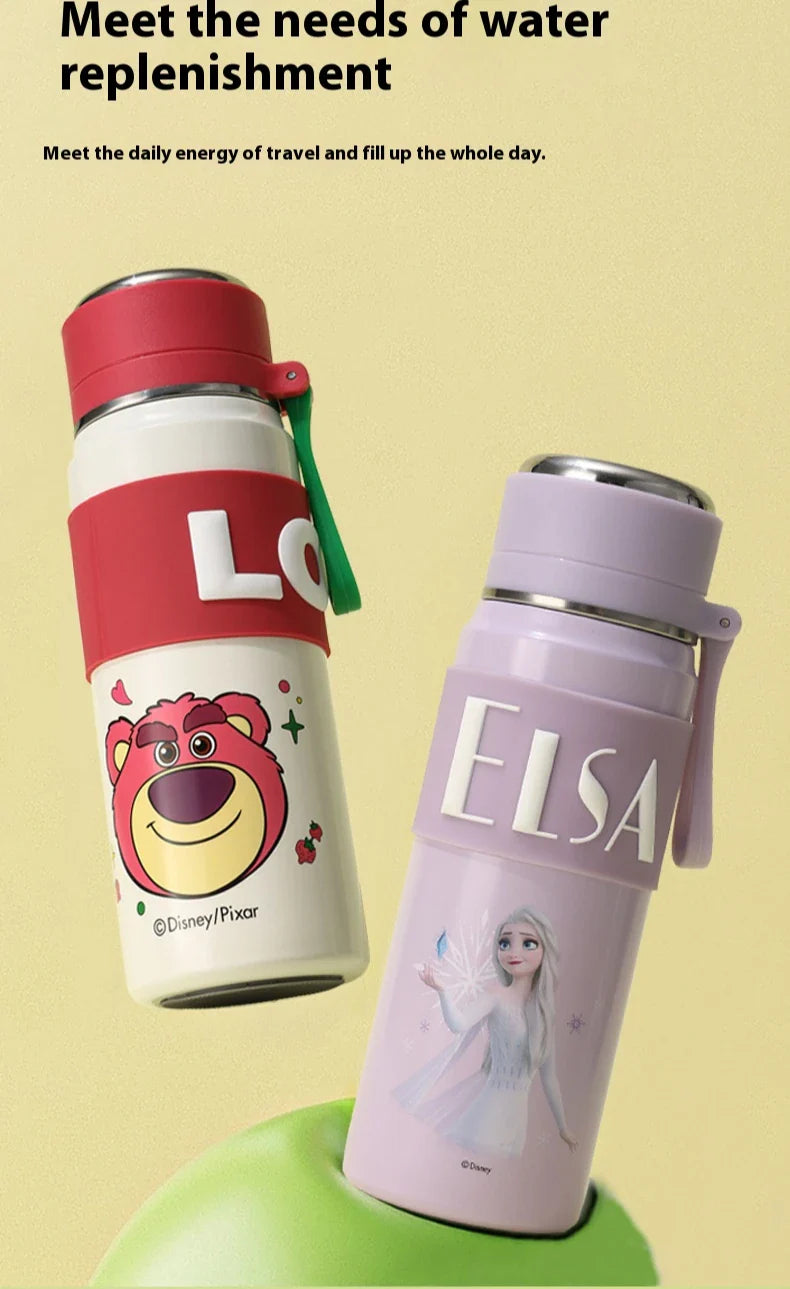 Disney Bullet Thermos Cup 500ML Stainless Steel 316 Children's Vacuum Flask Cartoon Students Special Rope Insulated Water Bottle