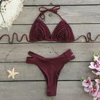 Comfortable Brazilian G-String Swimwear Bandage Stripes Trim Halter Female Bikini Set 2024 New Fashion Chest Pad Beachwear