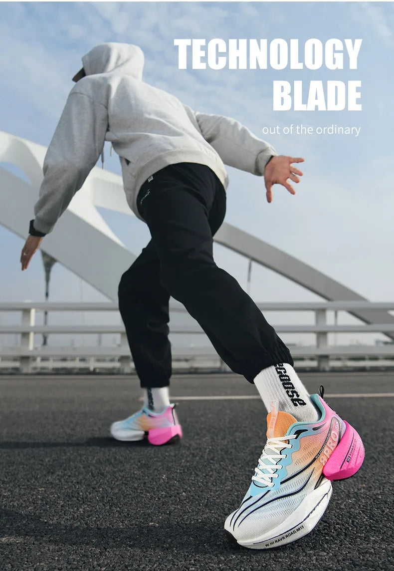 Carbon Plate Men Sports Marathon Air Cushion Running Shoes Breathable Lightweight Women Massage Athletic Nonskid Sneakers